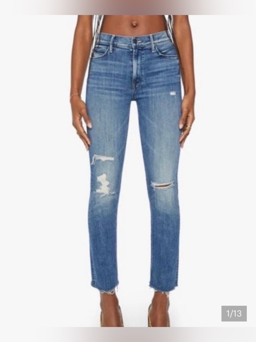 MOTHER Denim Mid Rise Dazzler Ankle Fray jeans in the "Weekend Warrior" size 28